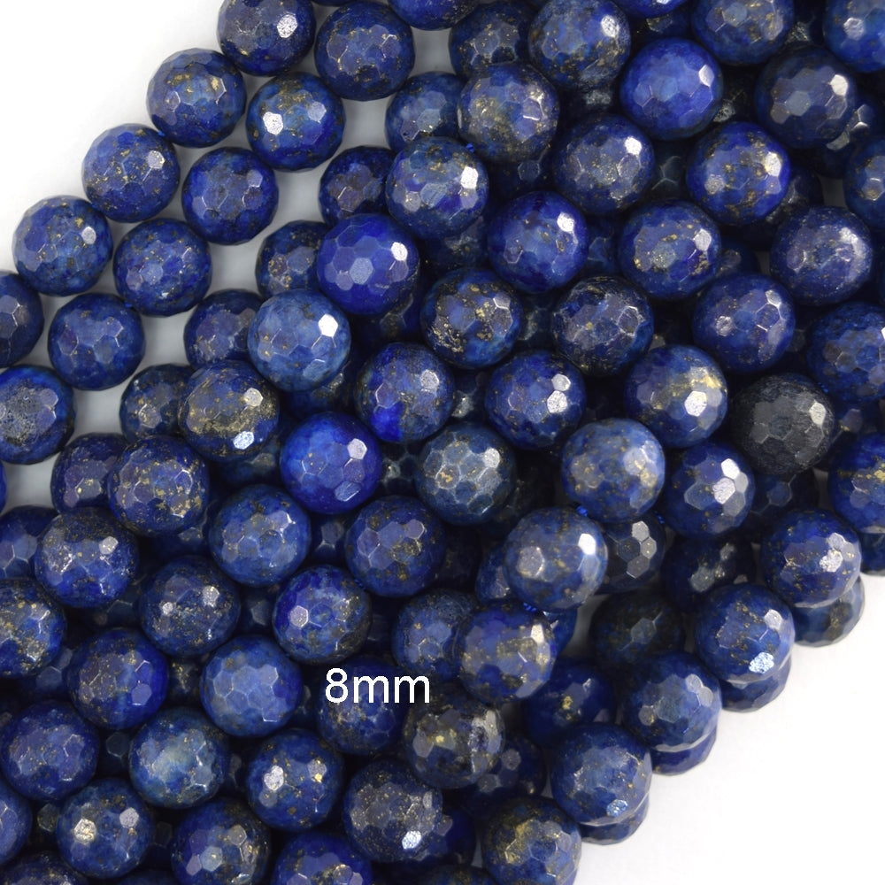 Faceted Blue Lapis Lazuli Round Beads 15" Strand 2mm 3mm 4mm 6mm 8mm 10mm - Eagle Beadz