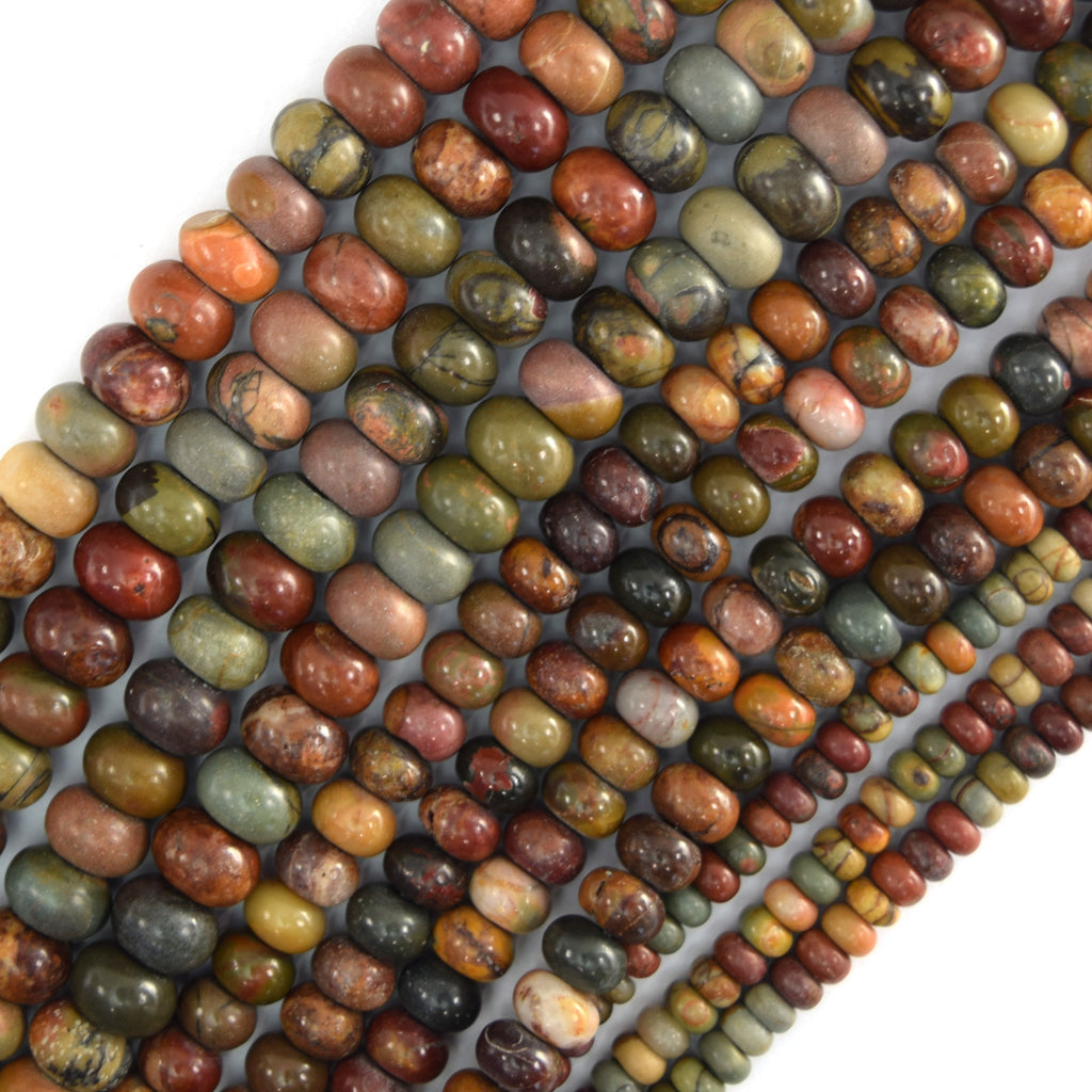 Natural Red Creek Picasso Jasper Rondelle Button Beads 15.5" Strand 4mm 6mm 8mm - Eagle Beadz