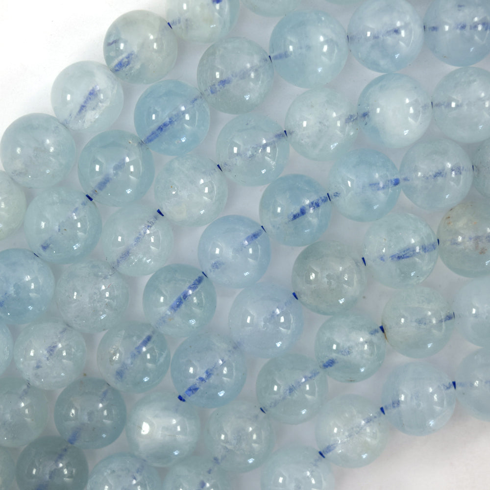 AA Natural Blue Aquamarine Round Beads Gemstone 15" Strand 6mm 8mm 10mm S3 - Eagle Beadz