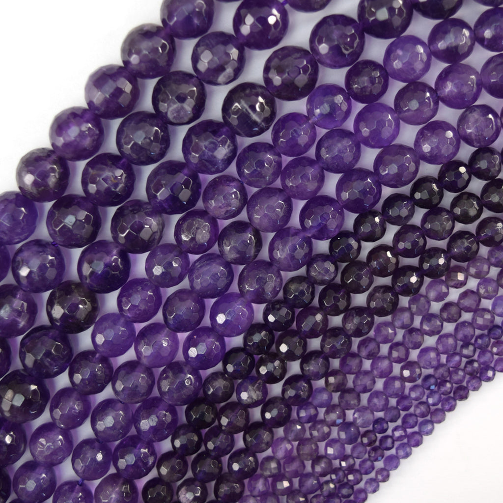 Natural Faceted Purple Amethyst Round Beads 15" Strand 3mm 4mm 6mm 8mm 10mm S1 - Eagle Beadz