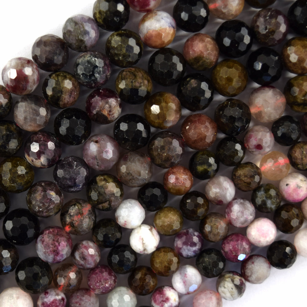 Natural Faceted Watermelon Tourmaline Round Beads 15" Strand 3mm 4mm 6mm 8mm