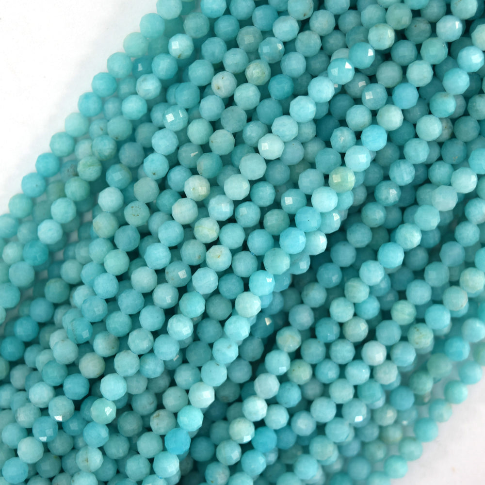 Natural Faceted African Green Amazonite Round Beads 15.5" Strand 3mm 4mm - Eagle Beadz