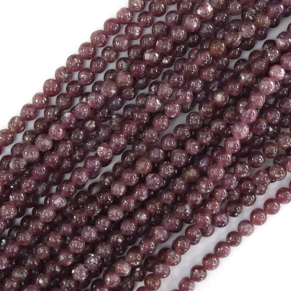 AA Natural Purple Lepidolite Round Beads 15.5