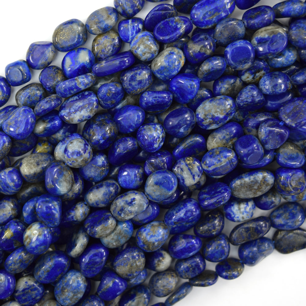 Natural Blue Lapis Lazuli Pebble Nugget Beads 15.5" Strand 6-8mm 8-10mm