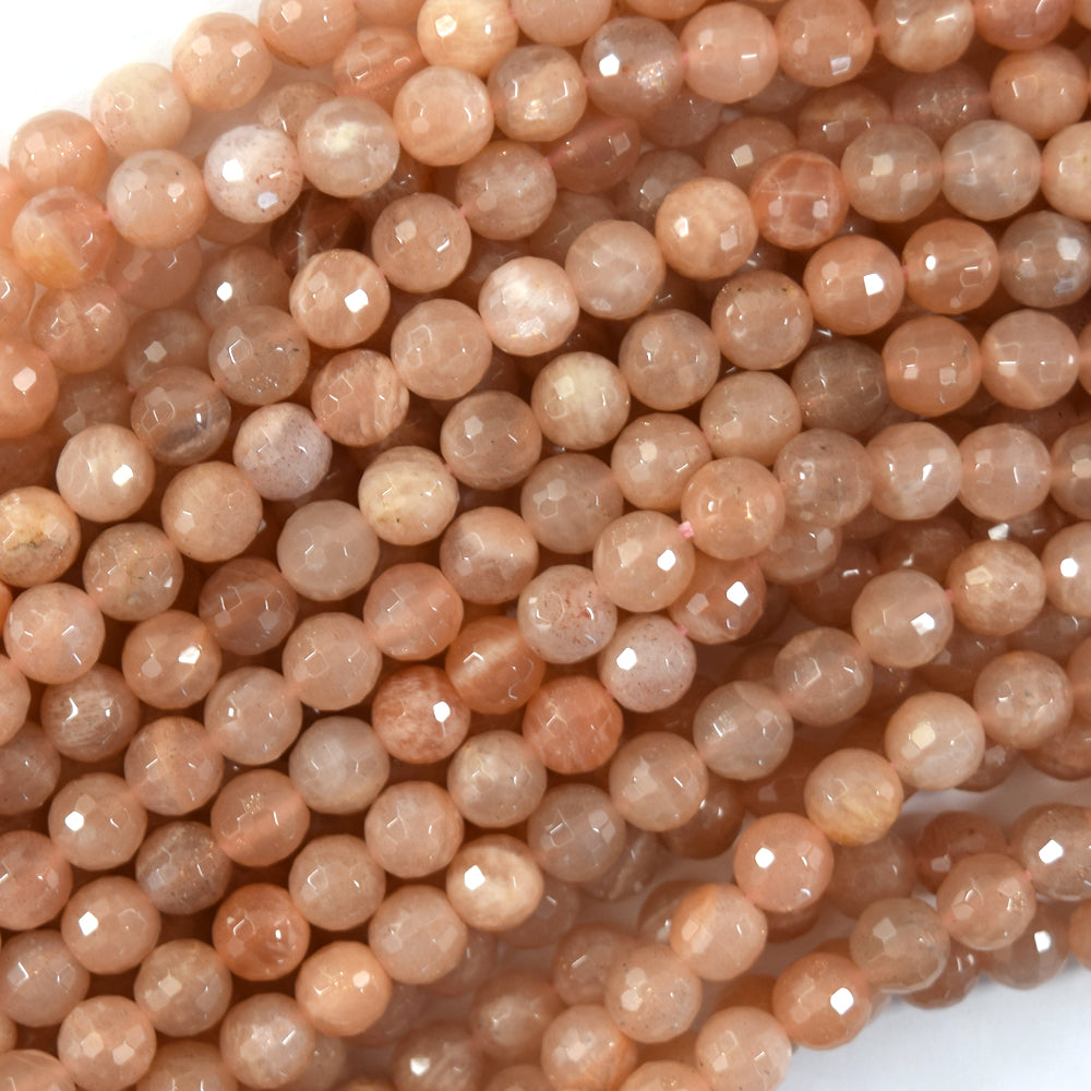 Natural Faceted Orange Sunstone Round Beads 15" Strand 3mm 4mm 6mm 8mm 10mm - Eagle Beadz