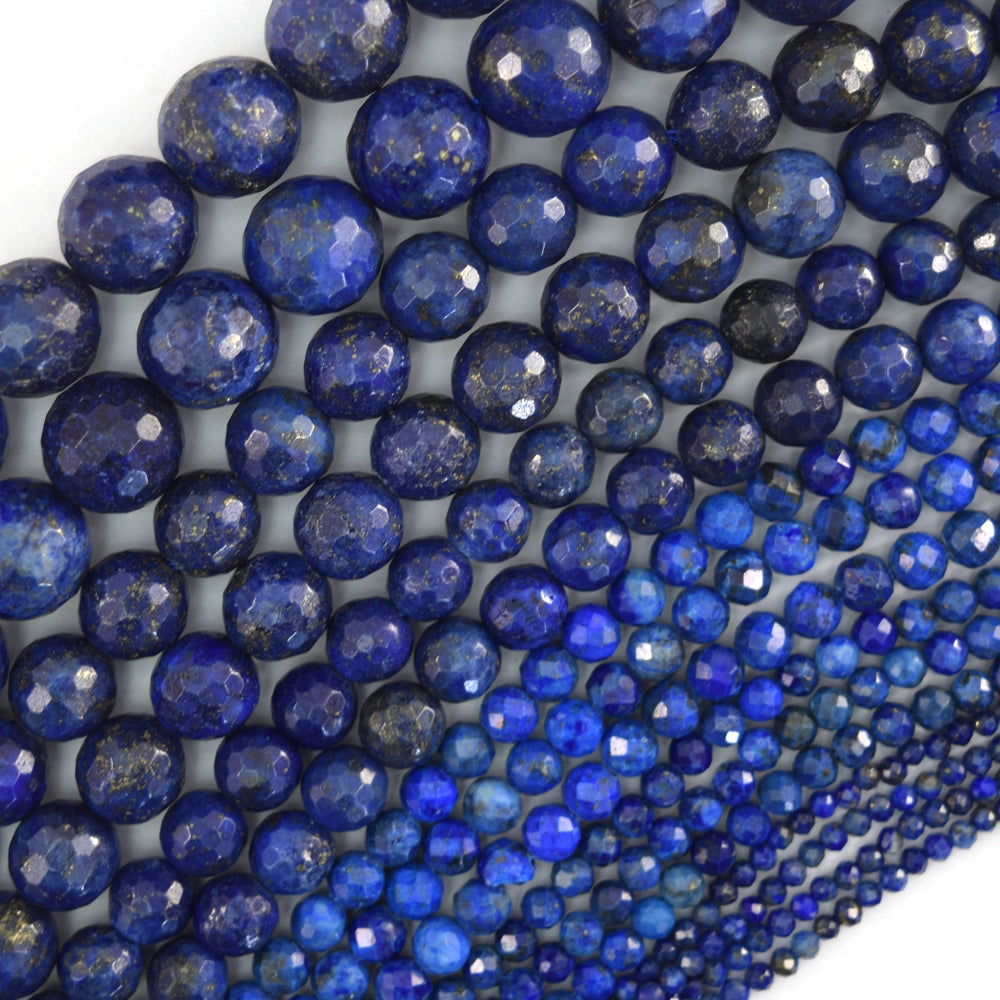 Faceted Blue Lapis Lazuli Round Beads 15" Strand 2mm 3mm 4mm 6mm 8mm 10mm - Eagle Beadz