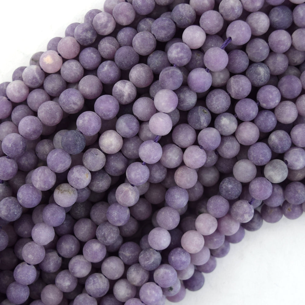 Natural Matte Purple Lepidolite Round Beads 15.5" Strand 4mm 6mm 8mm 10mm - Eagle Beadz