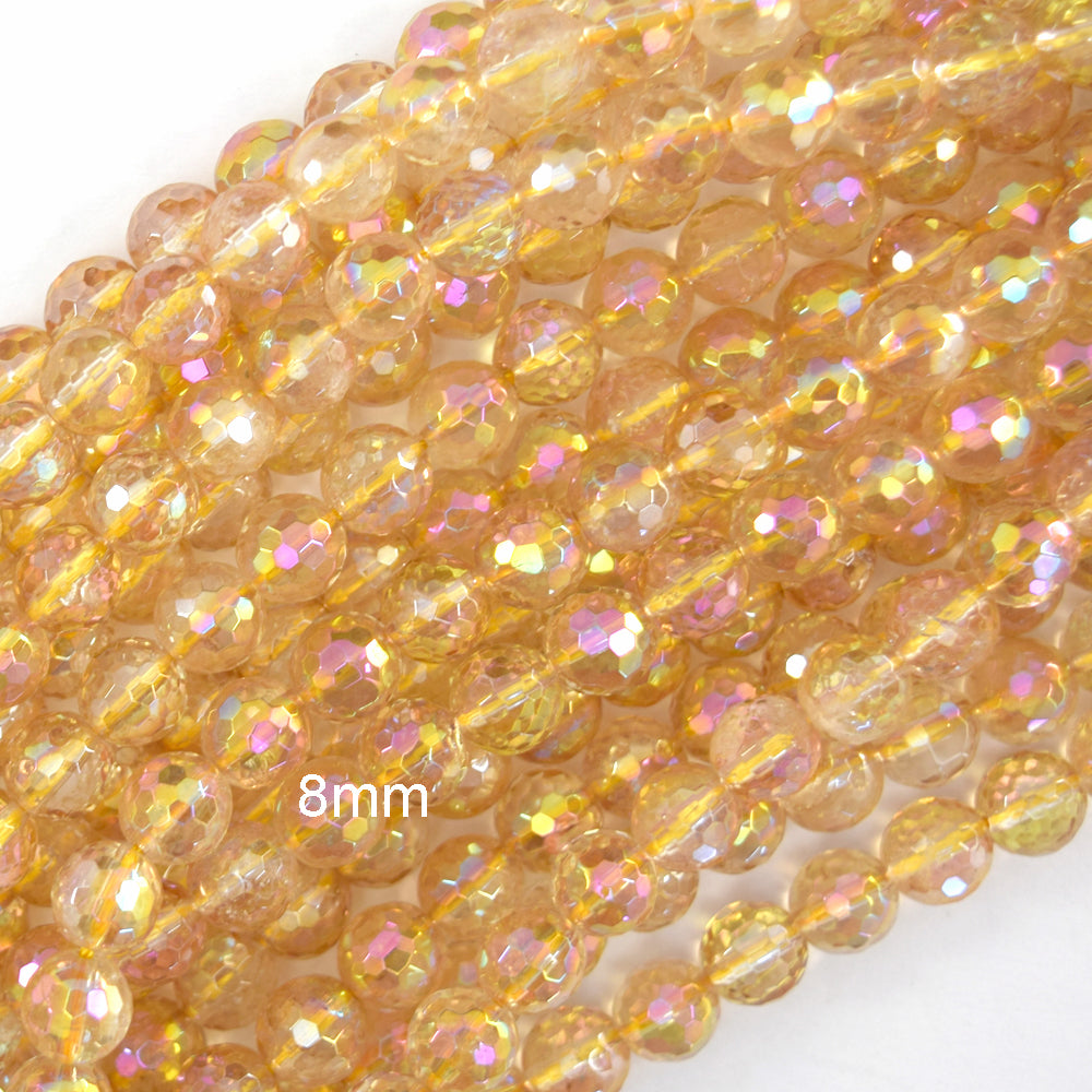Mystic Titanium Faceted Yellow Citrine Round Beads 15" Strand 6mm 8mm 10mm - Eagle Beadz