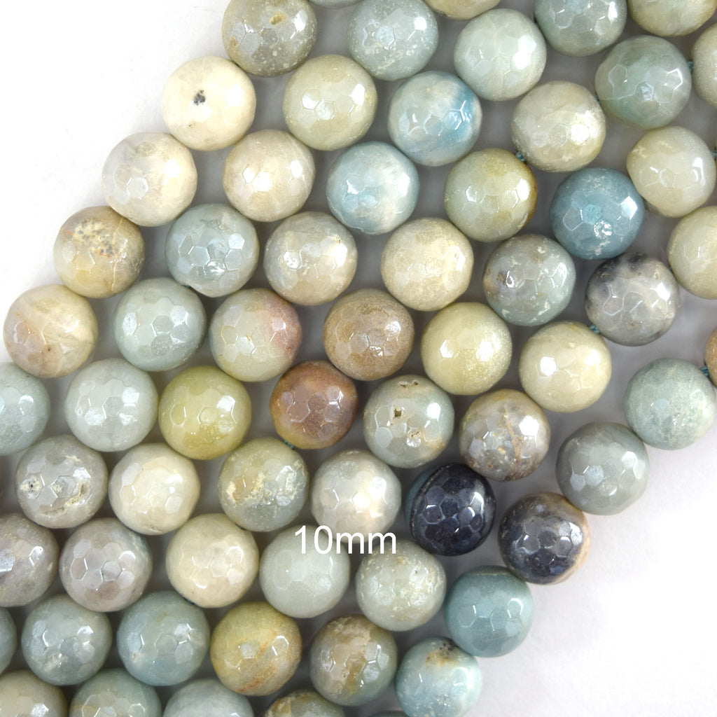 Mystic Titanium Faceted Amazonite Round Beads Gemstone 15" Strand 6mm 8mm 10mm