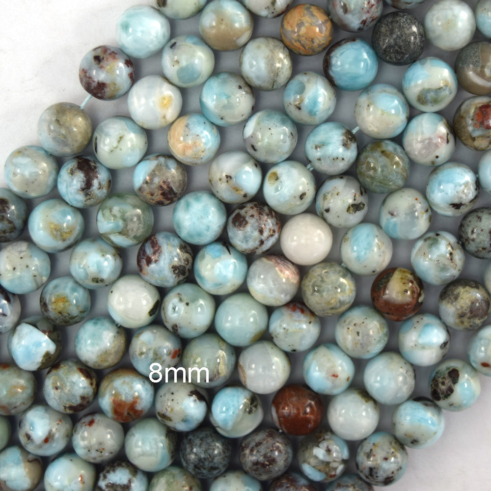Natural Genuine Brown Blue Larimar Round Beads 15.5" Strand 6mm 8mm 10mm - Eagle Beadz