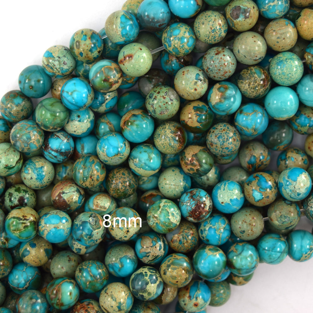 Sky Blue Sea Sediment Jasper Round Beads 15.5" Strand 4mm 6mm 8mm 10mm 12mm - Eagle Beadz