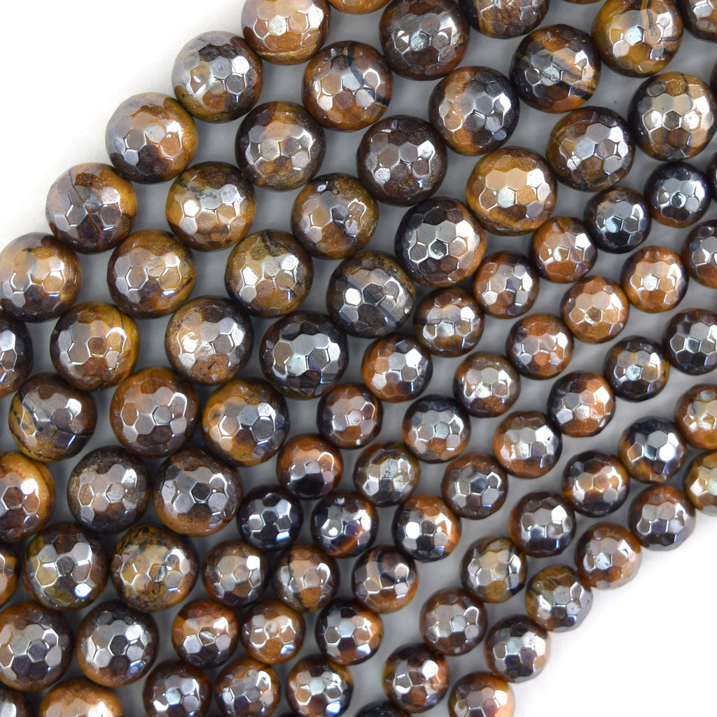 Mystic Titanium Faceted Tiger Eye Round Beads 15" Strand 6mm 8mm 10mm 12mm
