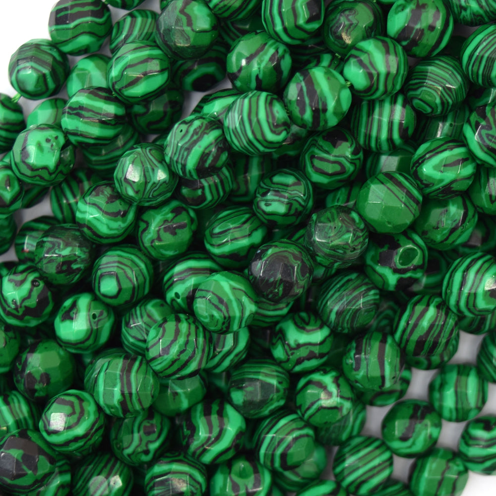 Faceted Synthetic Green Malachite Round Beads 15" Strand 6mm 8mm 10mm 12mm - Eagle Beadz