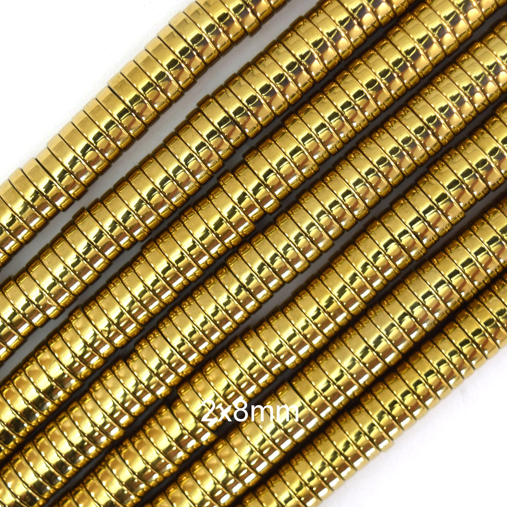Gold Hematite Heishi Disc Beads Gemstone 15.5" Strand 4mm 6mm 8mm