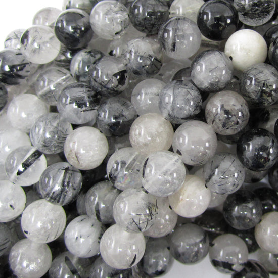 Natural Black Rutilated Quartz Round Beads 15.5" Strand S1 6mm 8mm 10mm - Eagle Beadz