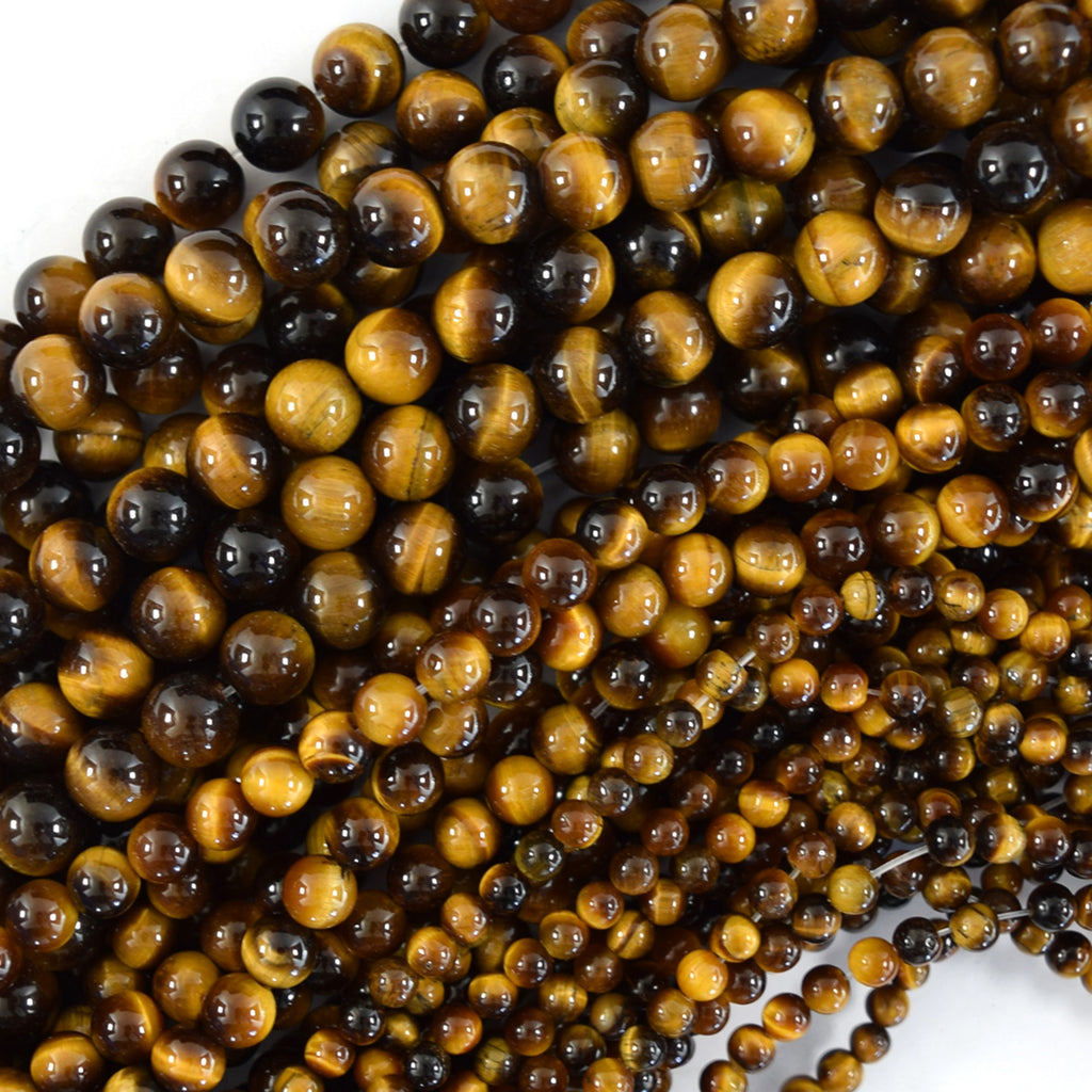 AA Natural Tiger Eye Round Beads Gemstone 15" Strand 4mm 6mm 8mm 10mm - Eagle Beadz