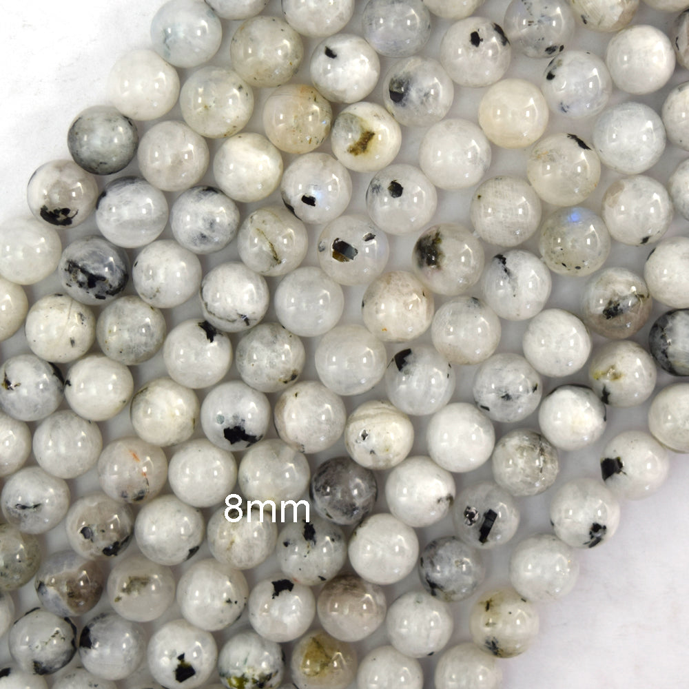 Natural Black Matrix Moonstone Round Beads 15.5" Strand 4mm 6mm 8mm 10mm S2 - Eagle Beadz