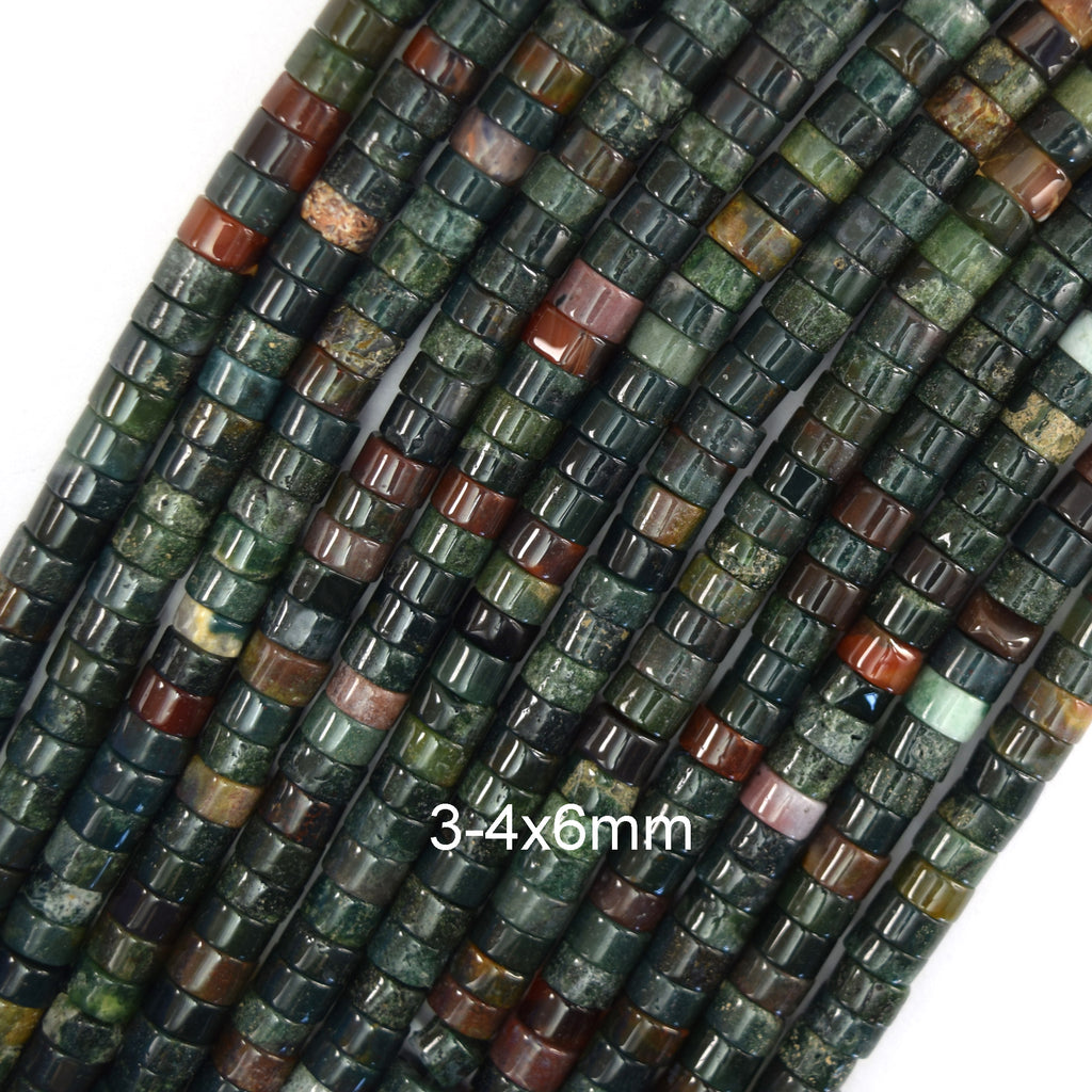 Natural Indian Agate Heishi Disc Spacer Beads 15" Strand Fancy Jasper 4mm 6mm