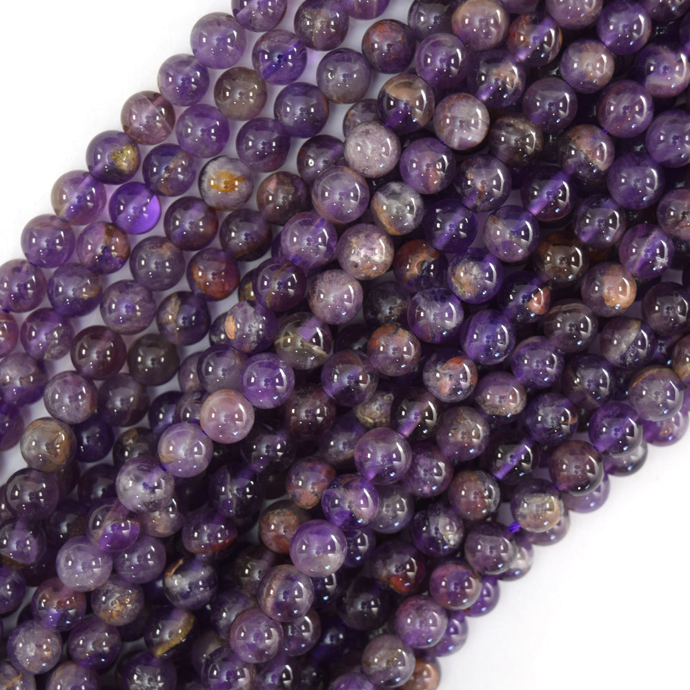 Natural Purple Phantom Amethyst Round Beads 15.5" Strand 6mm 8mm 10mm 12mm
