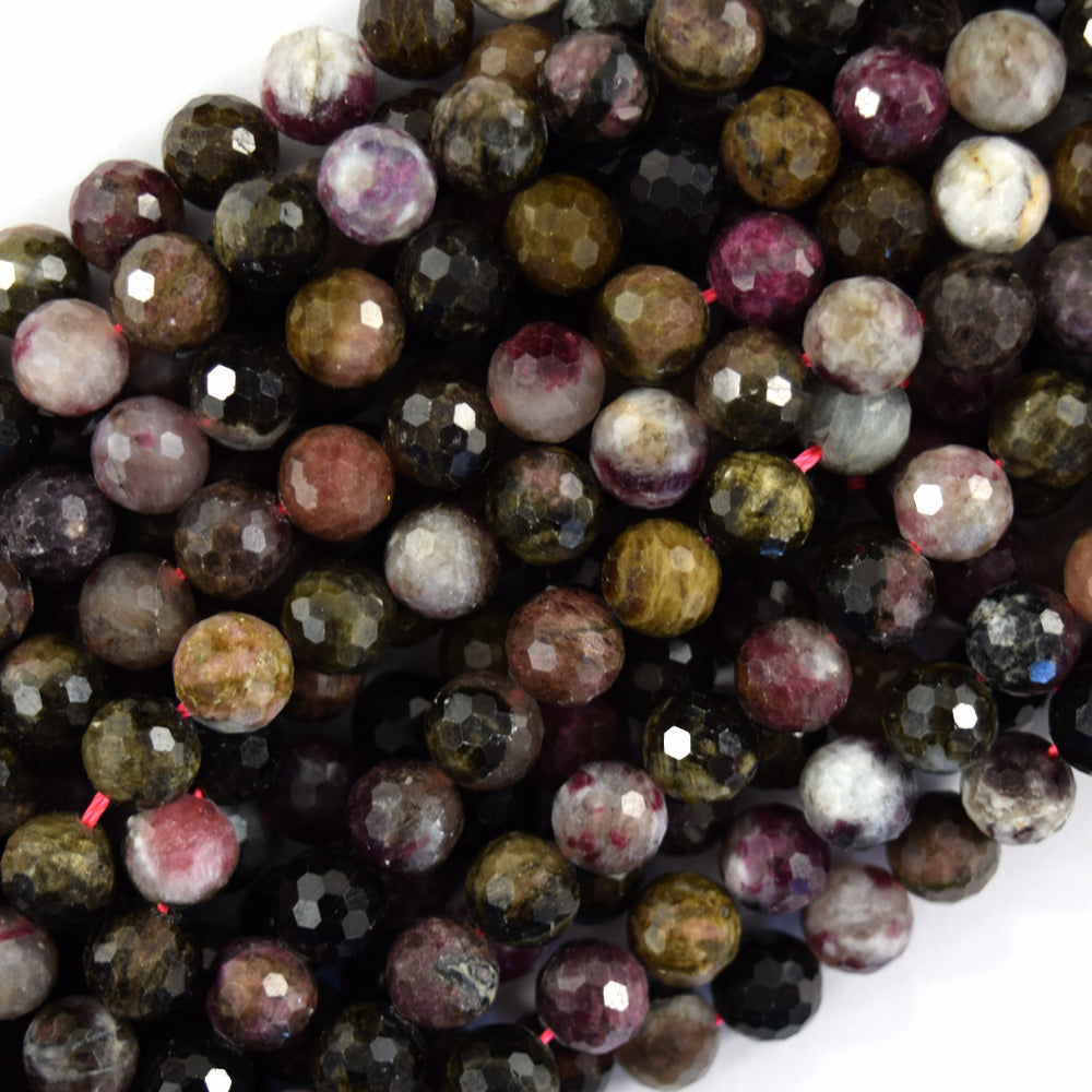 Natural Faceted Watermelon Tourmaline Round Beads 15" Strand 3mm 4mm 6mm 8mm