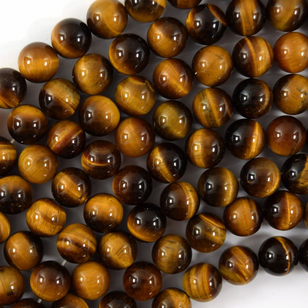 AA Natural Tiger Eye Round Beads Gemstone 15" Strand 4mm 6mm 8mm 10mm - Eagle Beadz