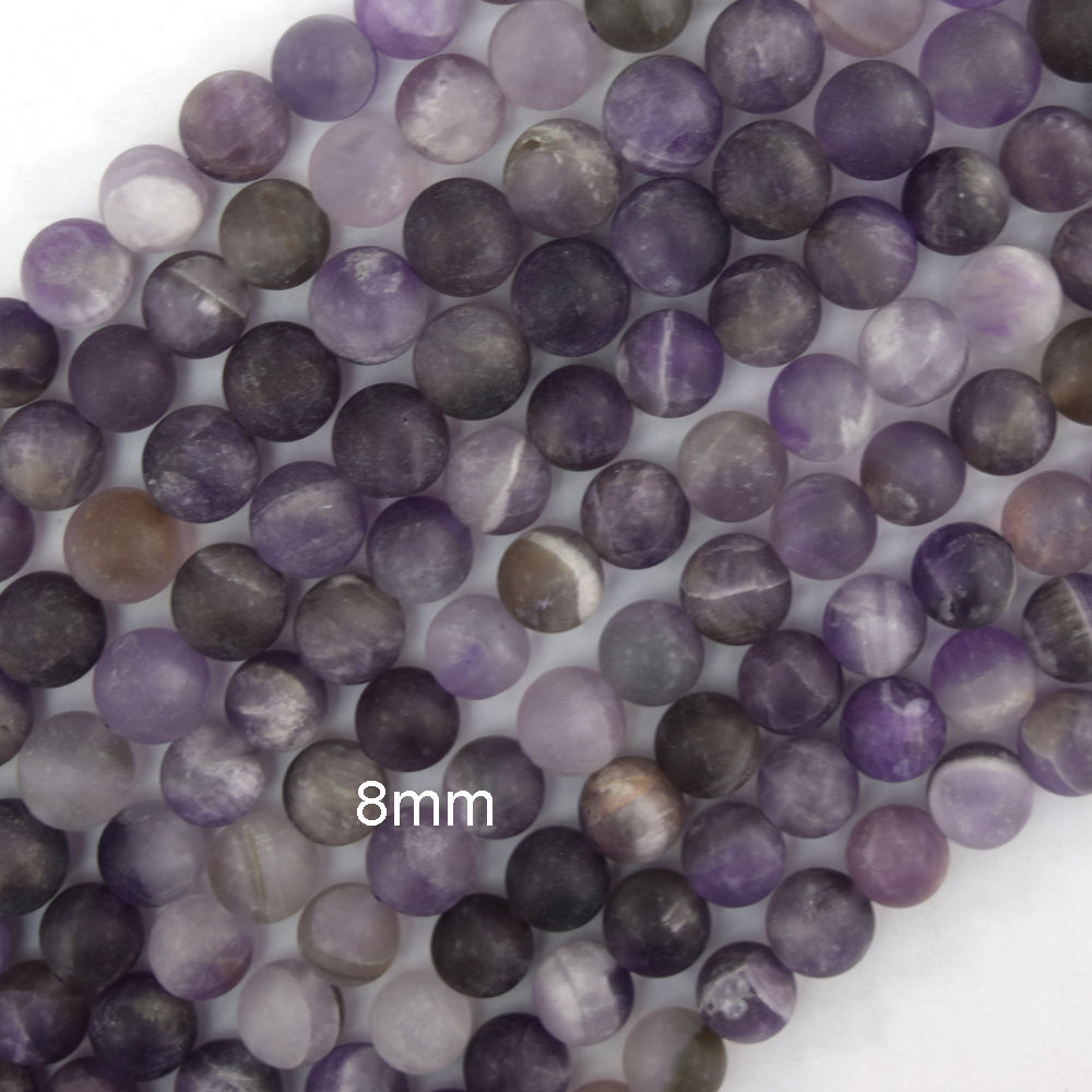 Natural Matte Purple Amethyst Round Beads 15" Strand 4mm 6mm 8mm 10mm 12mm - Eagle Beadz