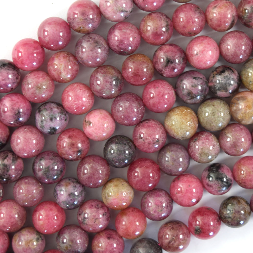 Natural African Pink Rhodonite Round Beads 15.5" Strand 4mm 6mm 8mm 10mm - Eagle Beadz