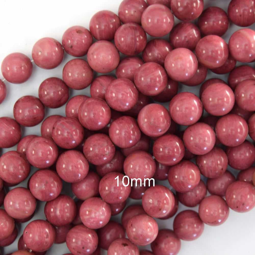AA Natural Pink Rhodonite Round Beads Gemstone 15" Strand 6mm 8mm 10mm - Eagle Beadz