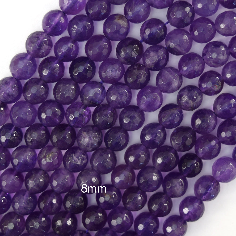 Natural Faceted Purple Amethyst Round Beads 15" Strand 3mm 4mm 6mm 8mm 10mm S1 - Eagle Beadz