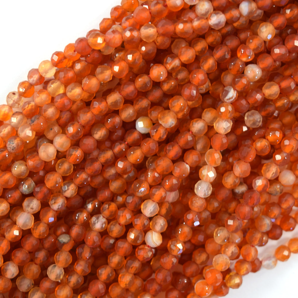Natural Faceted Orange Red Carnelian Round Beads Gemstone 15" Strand 3mm 4mm 6mm - Eagle Beadz