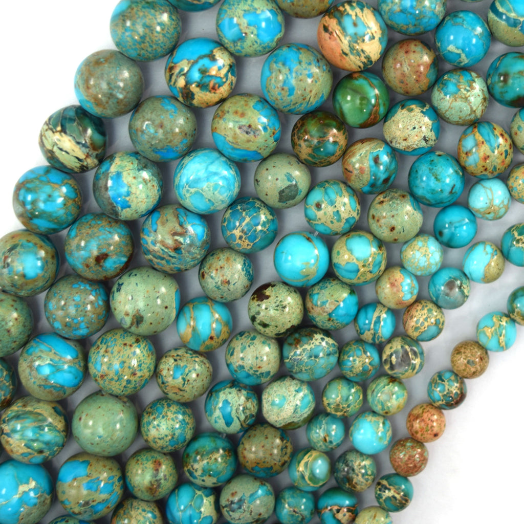Sky Blue Sea Sediment Jasper Round Beads 15.5" Strand 4mm 6mm 8mm 10mm 12mm - Eagle Beadz