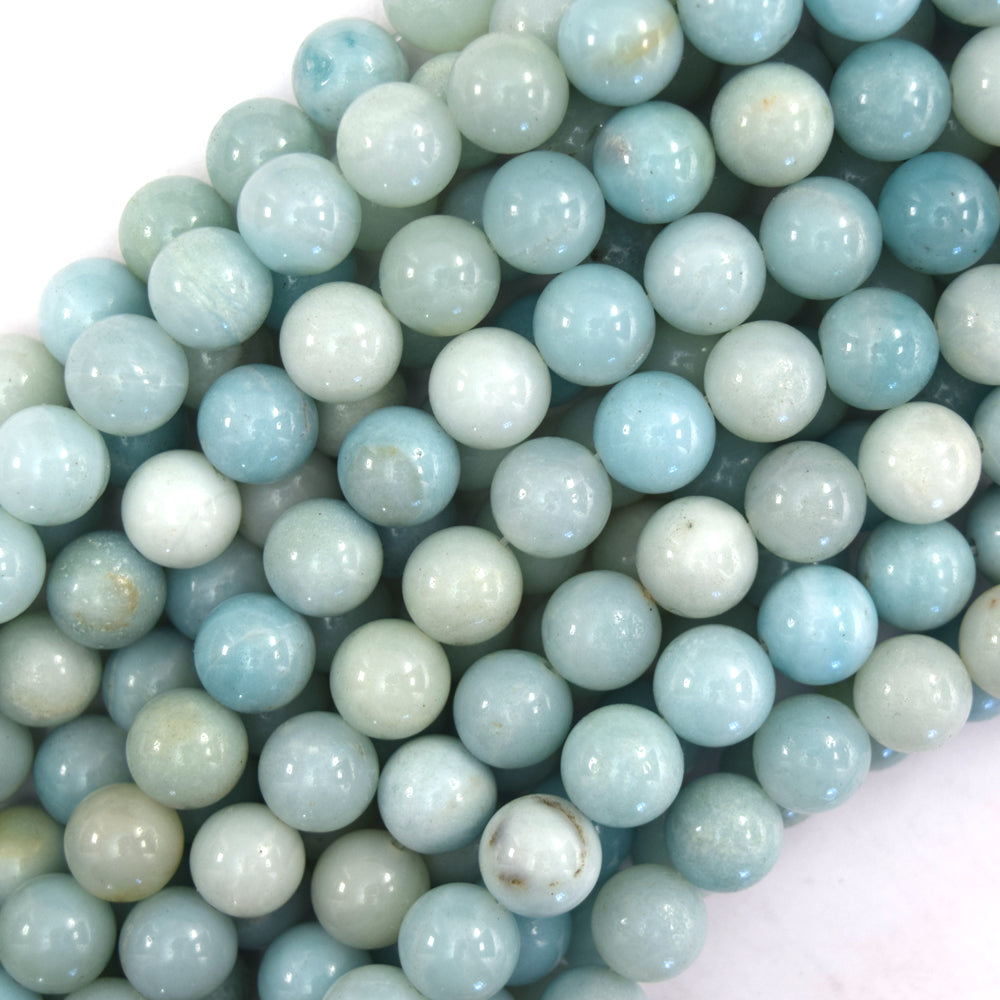 Natural Blue Amazonite Round Beads Gemstone 15" Strand 4mm 6mm 8mm 10mm S2 - Eagle Beadz