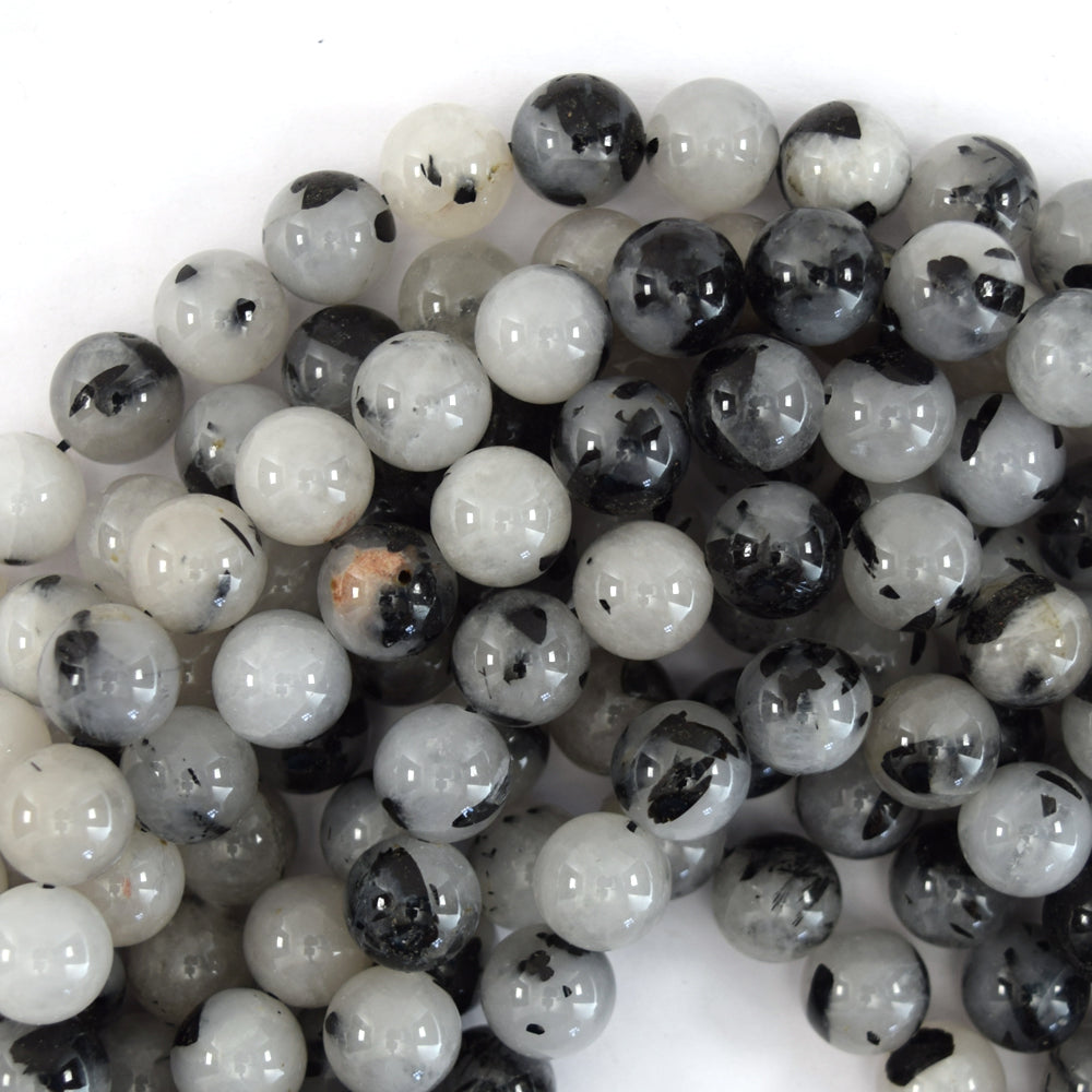 Natural Black Rutilated Quartz Round Beads 15.5" Strand S1 6mm 8mm 10mm - Eagle Beadz