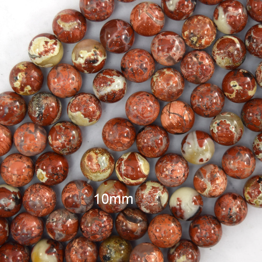 Natural Flower Poppy Jasper Round Beads Gemstone 15.5" Strand 6mm 8mm 10mm - Eagle Beadz