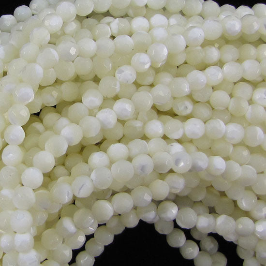 Faceted White Mother Of Pearl MOP Round Beads 15.5" Strand 3mm 4mm 6mm 8mm 10mm - Eagle Beadz