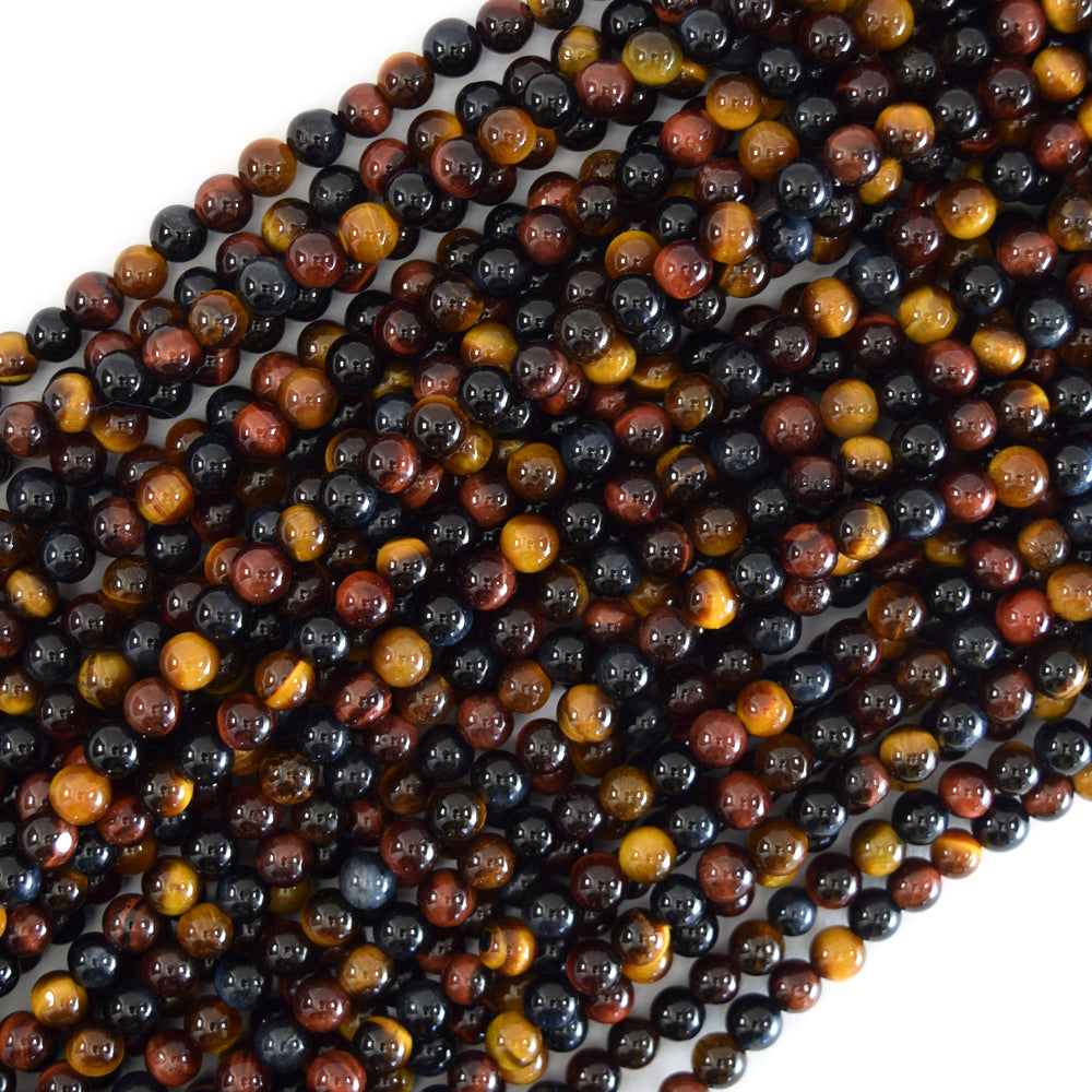 AA Yellow Blue Red Tiger Eye Round Beads 15" Strand 6mm 8mm 10mm - Eagle Beadz