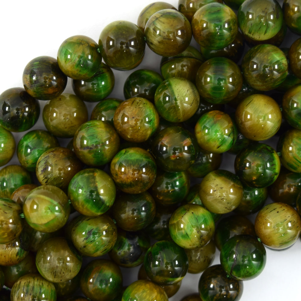 AA Apple Green Tiger Eye Round Beads Gemstone 15" Strand 4mm 6mm 8mm 10mm 12mm - Eagle Beadz