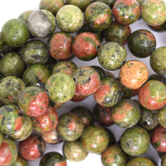 Natural Green Unakite Jasper Round Beads 15" Strand 4mm 6mm 8mm 10mm 12mm - Eagle Beadz