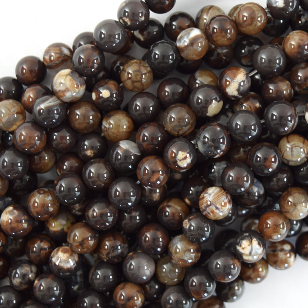 Brown Coffee Fire Agate Round beads Gemstone 15" Strand 6mm 8mm 10mm - Eagle Beadz