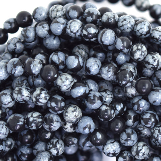 Natural Black Snowflake Obsidian Round Beads 15" Strand 4mm 6mm 8mm 10mm - Eagle Beadz