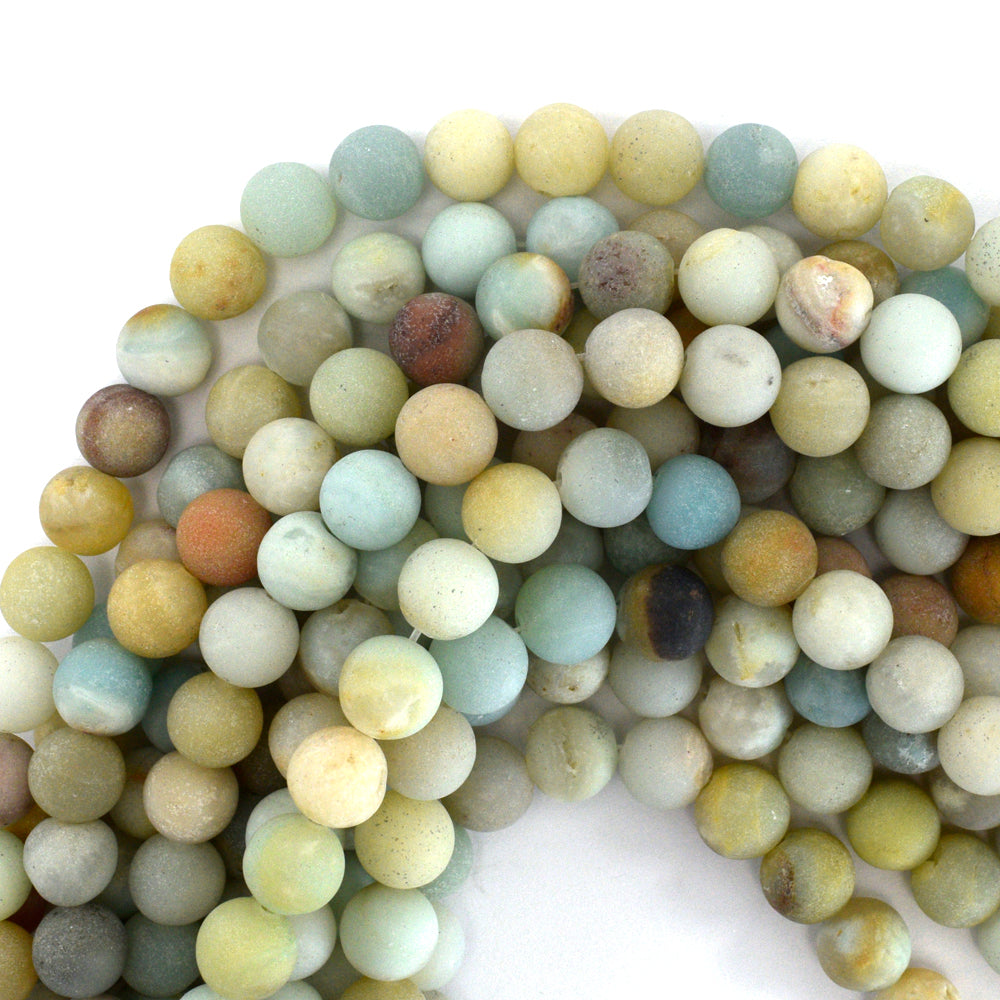 Natural Matte Multicolor Amazonite Round Beads 15" Strand 4mm 6mm 8mm 10mm - Eagle Beadz