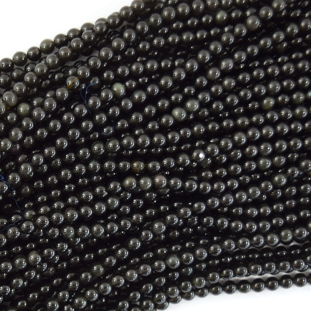 Natural Rainbow Black Obsidian Round Beads 15" Strand 3mm 4mm 6mm 8mm 10mm 12mm - Eagle Beadz