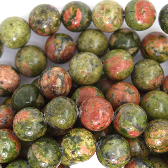 Natural Green Unakite Jasper Round Beads 15" Strand 4mm 6mm 8mm 10mm 12mm - Eagle Beadz