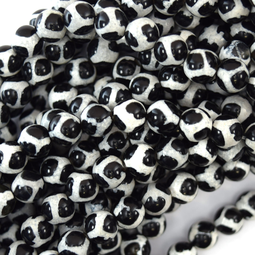 Black White Tibetan DZI Agate Round Beads 15" Strand 6mm 8mm 10mm 12mm Football - Eagle Beadz