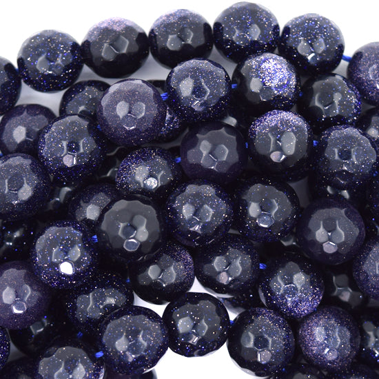 Faceted Blue Goldstone Round Beads 14" Strand Sandstone 4mm 6mm 8mm 10mm 12mm