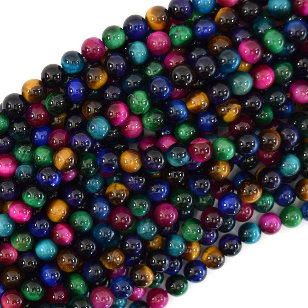 AA Rainbow Multicolor Tiger Eye Round Beads 15.5" 4mm 6mm 8mm 10mm 12mm S1 - Eagle Beadz