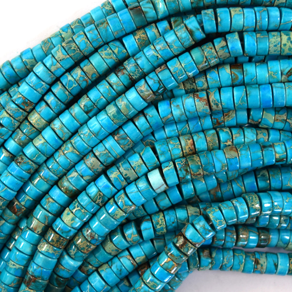 3x6mm Sea Sediment Jasper Heishi Disc Beads 15.5" Strand Blue Magenta Green 6mm