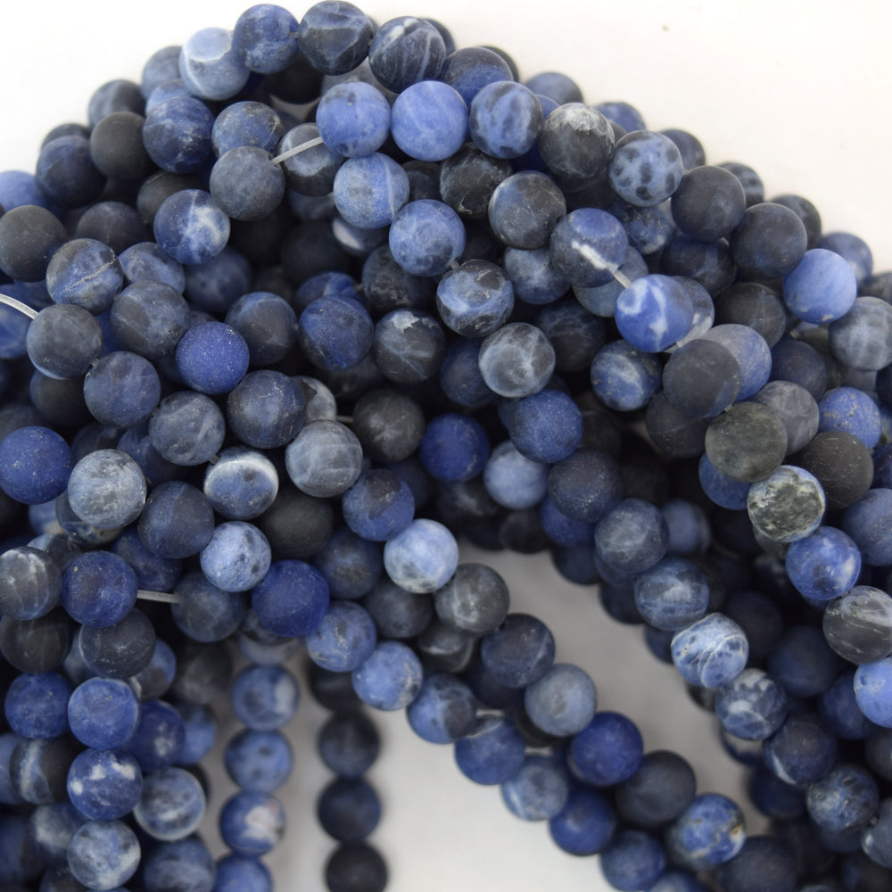 Natural Matte Blue Sodalite Round Beads Gemstone 15.5" Strand 4mm 6mm 8mm 10mm - Eagle Beadz