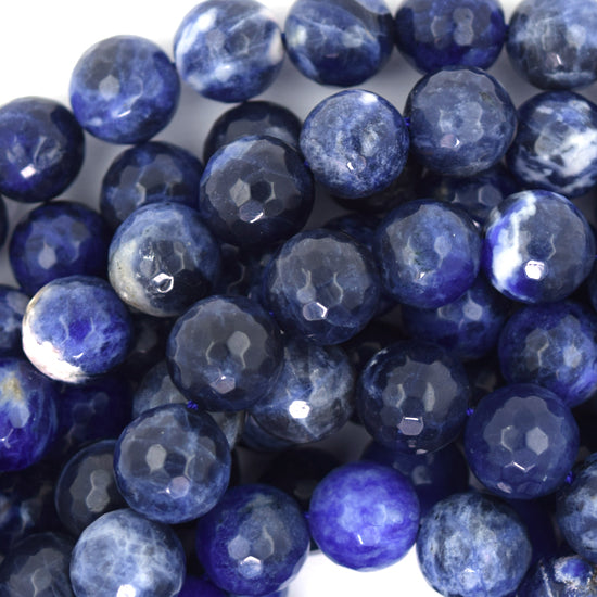 Natural Faceted Blue Sodalite Round Beads 14.5" Strand 4mm 6mm 8mm 10mm 12mm - Eagle Beadz