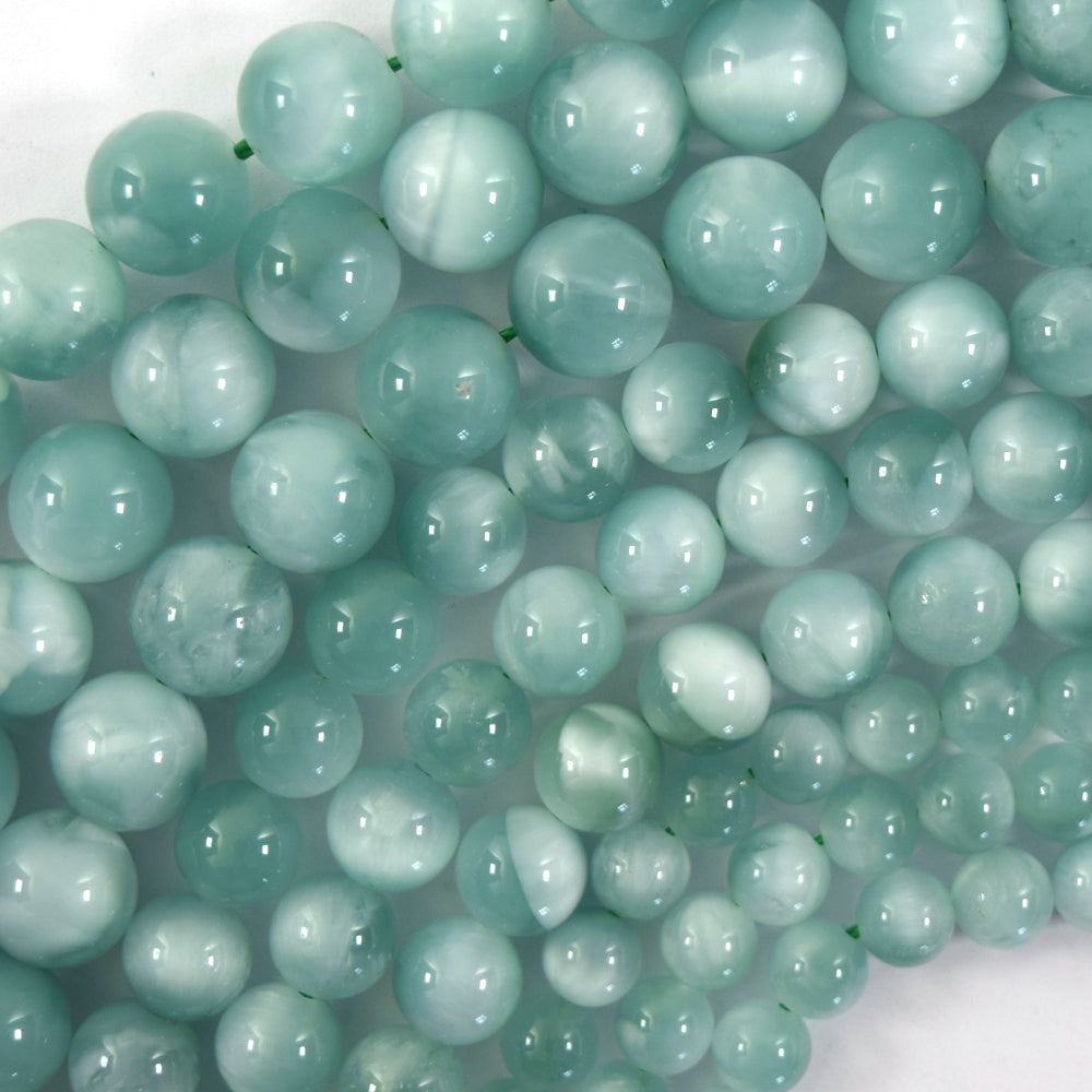 AA Natural Green Moonstone Round Beads 15.5" 4mm 6mm 8mm 10mm 12mm with eye - Eagle Beadz